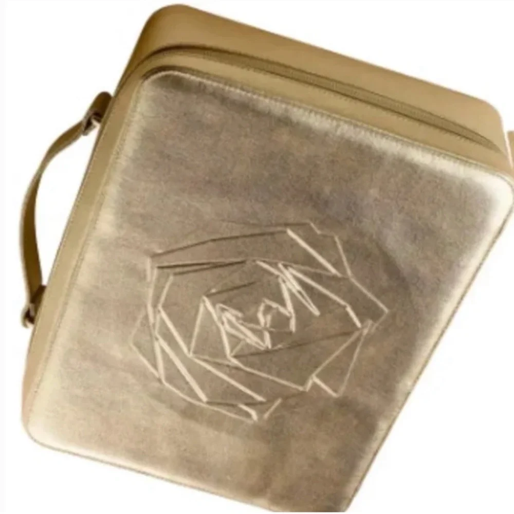New! Lancome Gold Shiny Makeup Box Tote Bag, Handle, Zipper - Holiday